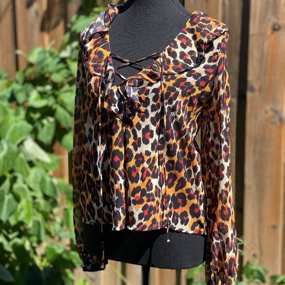 Topshop Leopard Print Sheer Blouse – Size US 4 - Picture 2 of 13
